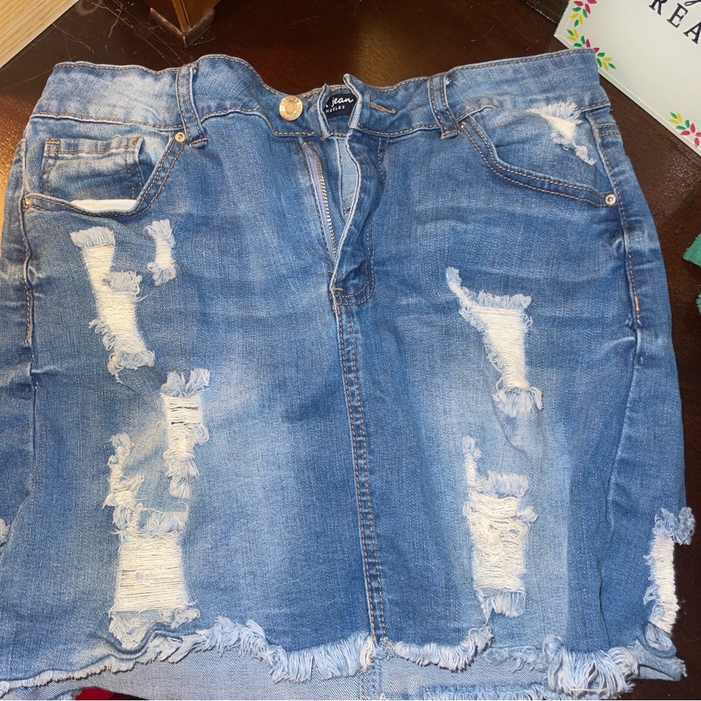 Distressed jeans skirt